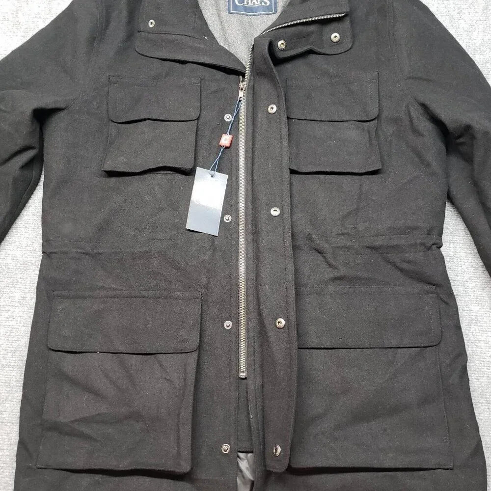 Chaps Jacket Coat Mens 44 Reg Black Waist Length 4 Pocket Full Zip Lined New